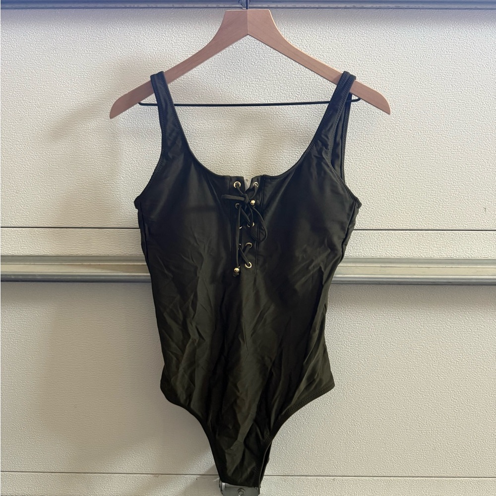Mossimo Target Olive Green Onepiece Swimsuit with Tie Detail